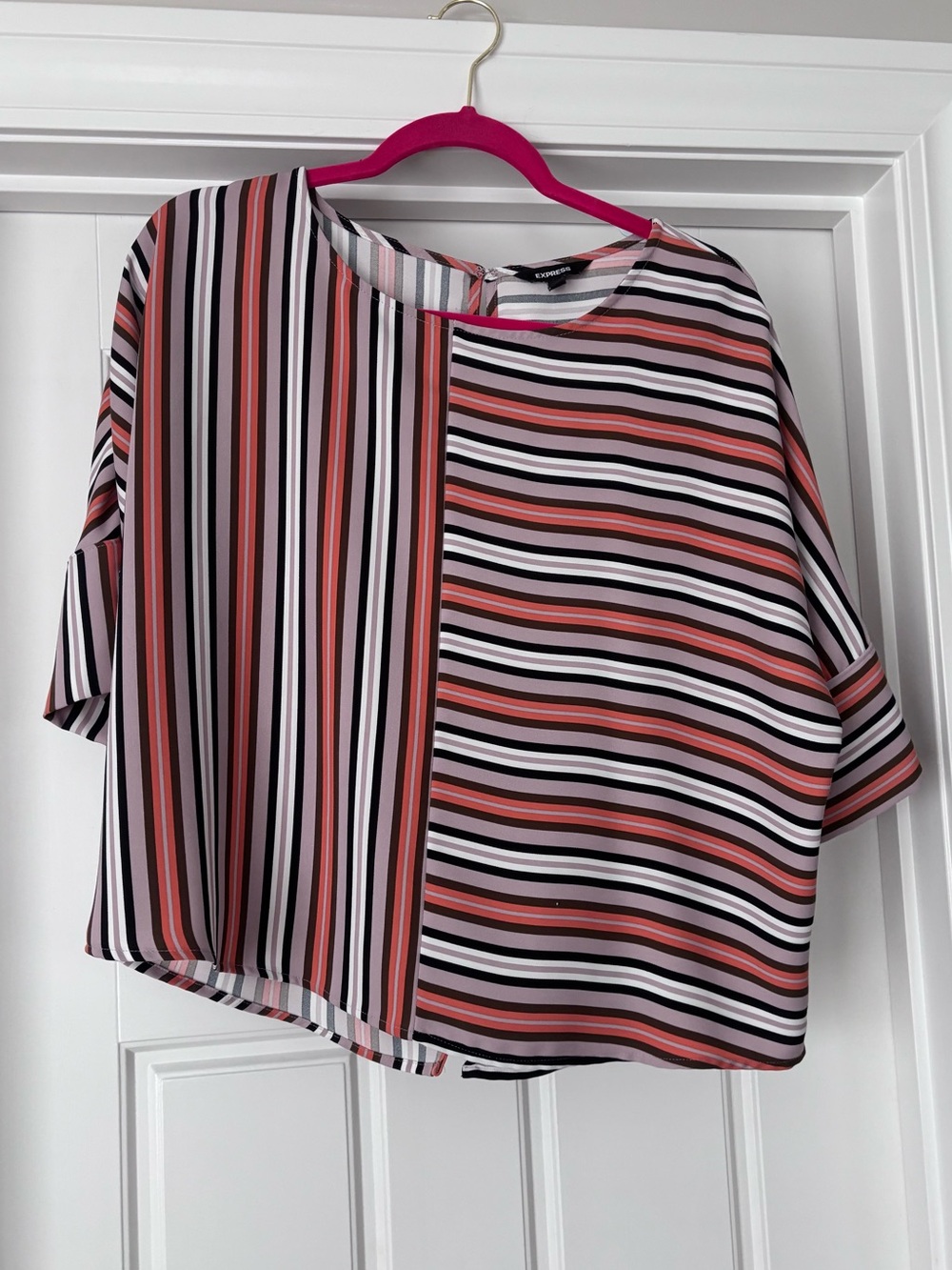 Express Striped Boxy Blouse - Pink, Black & White